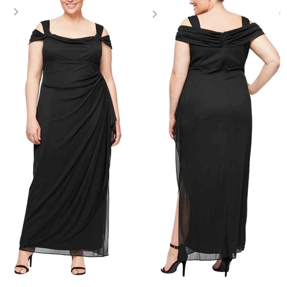 Alex Evenings Black Off-Shoulder Maxi Dress Size 14